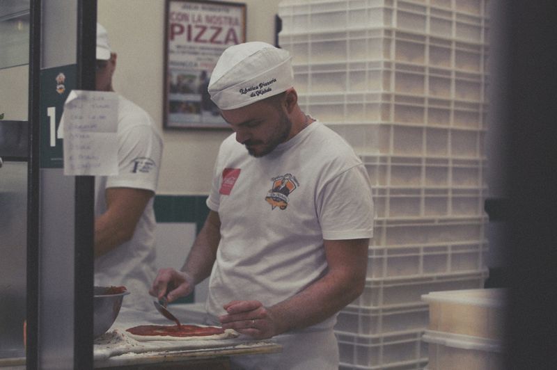 The open pizza kitchen at Jet's pizza restaurant interior
